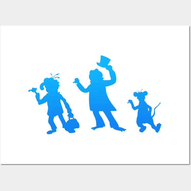 Hitchhiking Ghosts - Blue silhouette Wall Art by Rackham